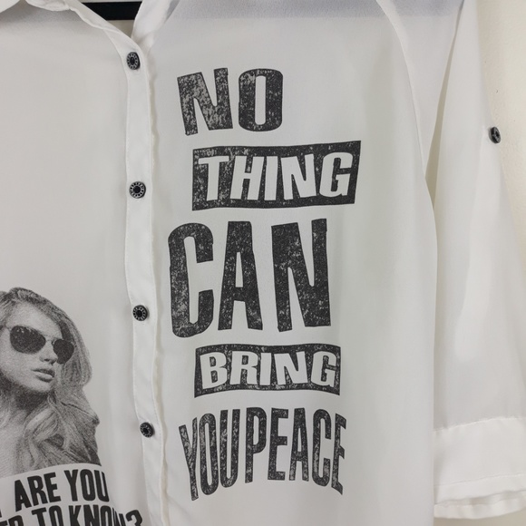 Cornflake| Sheer Graphic Button Down Shirt - Picture 3 of 6